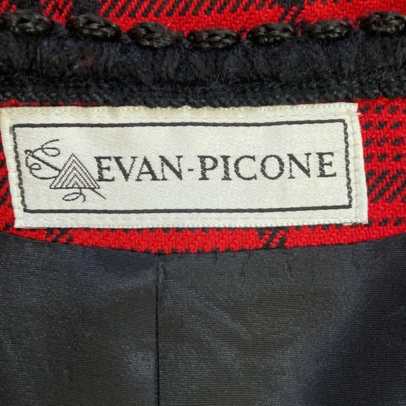 Evan Picone red & black plaid jacket with black trim - Picture 6 of 9